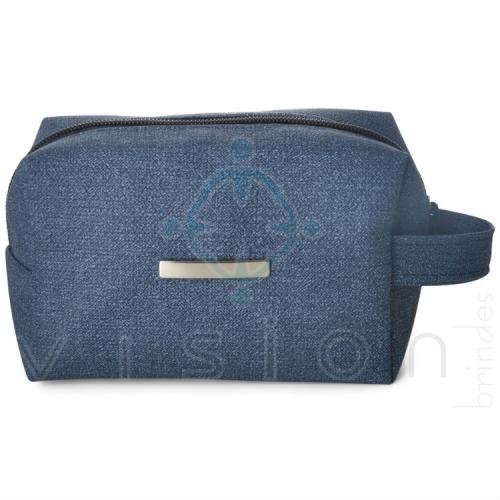 Necessaire Puff Jeans Sintético com Zí­per