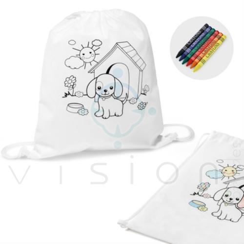 Sacola Tipo Mochila para Colorir + Gizes de Cera 