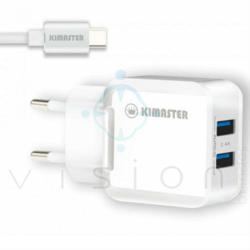 Kit Carregador com 2 USB + Cabo Type-C 2.4A