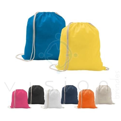 Mochila tipo Saco 37x41cm em Algodão e Poliéster